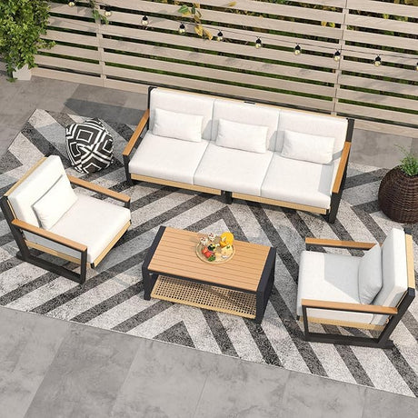 Sofa Set with PE Rope Weaving, 500lbs Capacity Outdoor Conversation Set