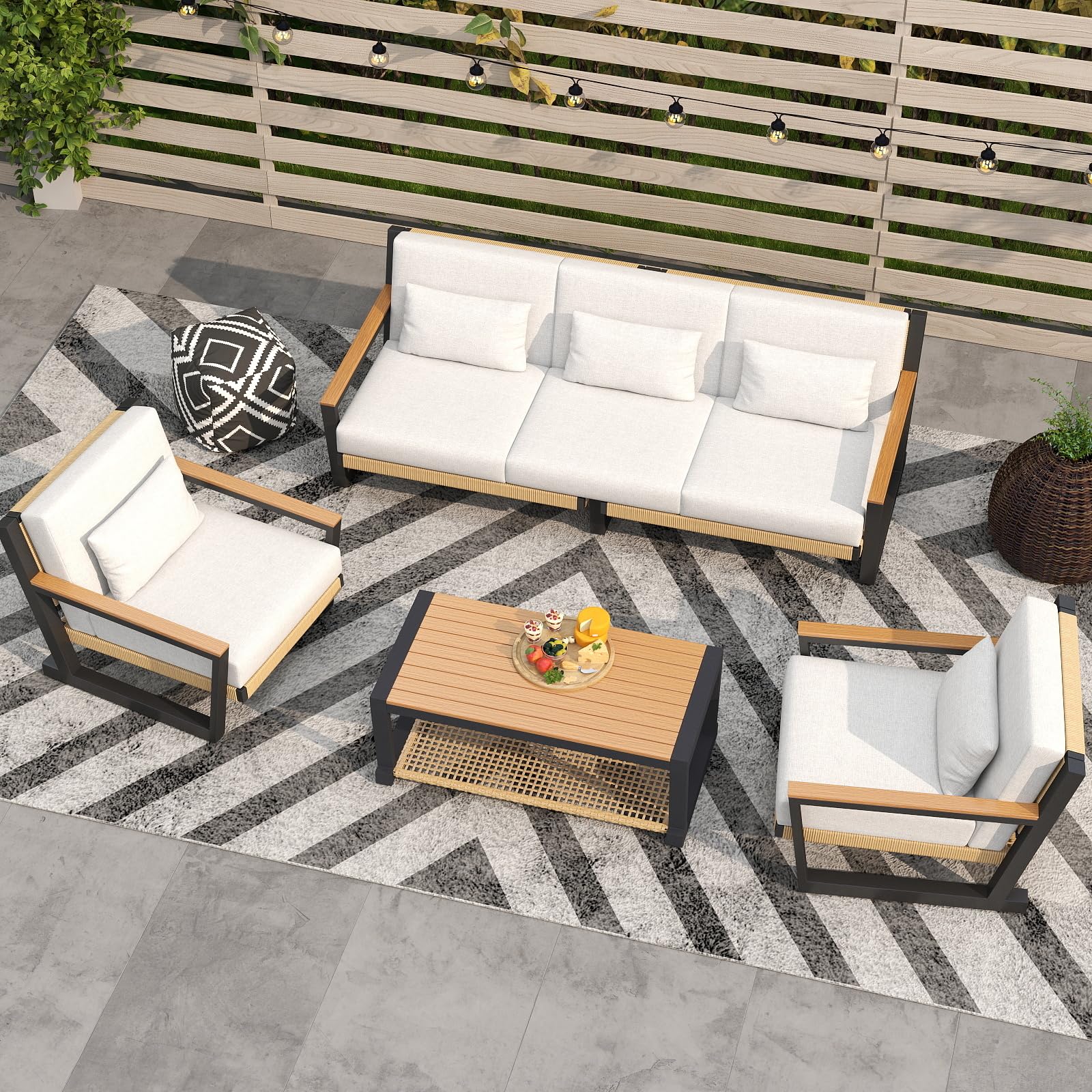 Sofa Set with PE Rope Weaving, 500lbs Capacity Outdoor Conversation Set