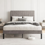 Full Size Upholstered Bed Frame with Tufted Headboard and Metal Slats Support, Heavy