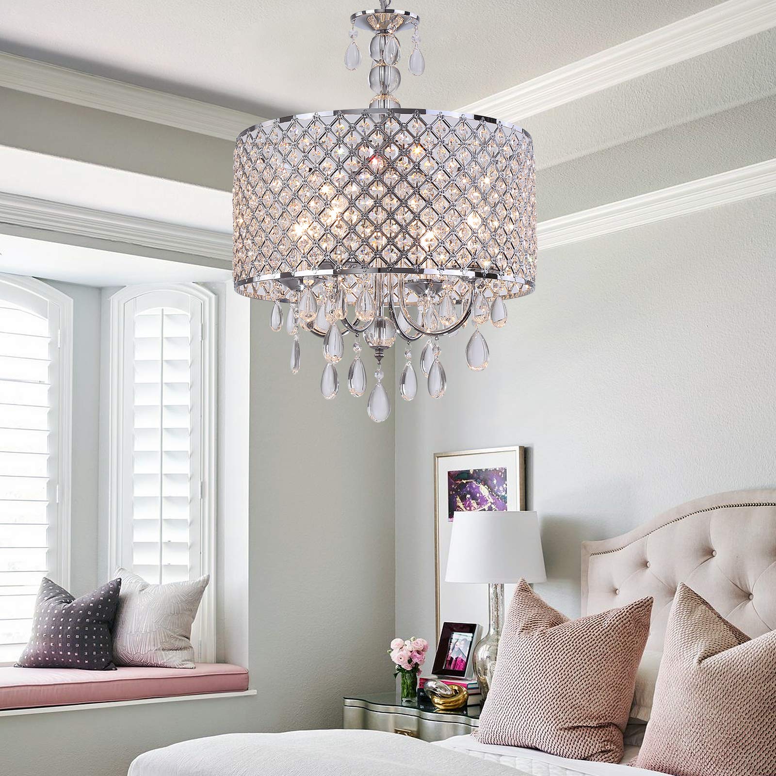 Modern Crystal Chandeliers for Dining Room,Glam Chrome Chandelier 4 Lights for Kitchen