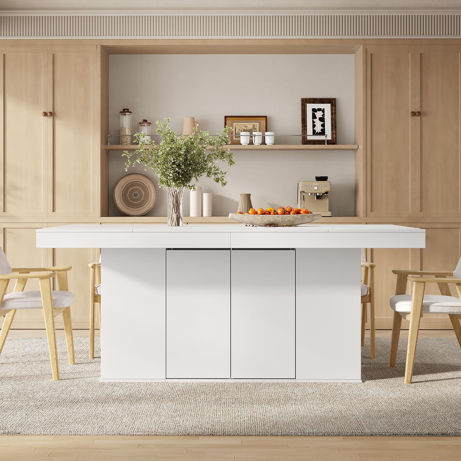 78" Counter Height Dining Table for 6-8 People with Storage Cabinet