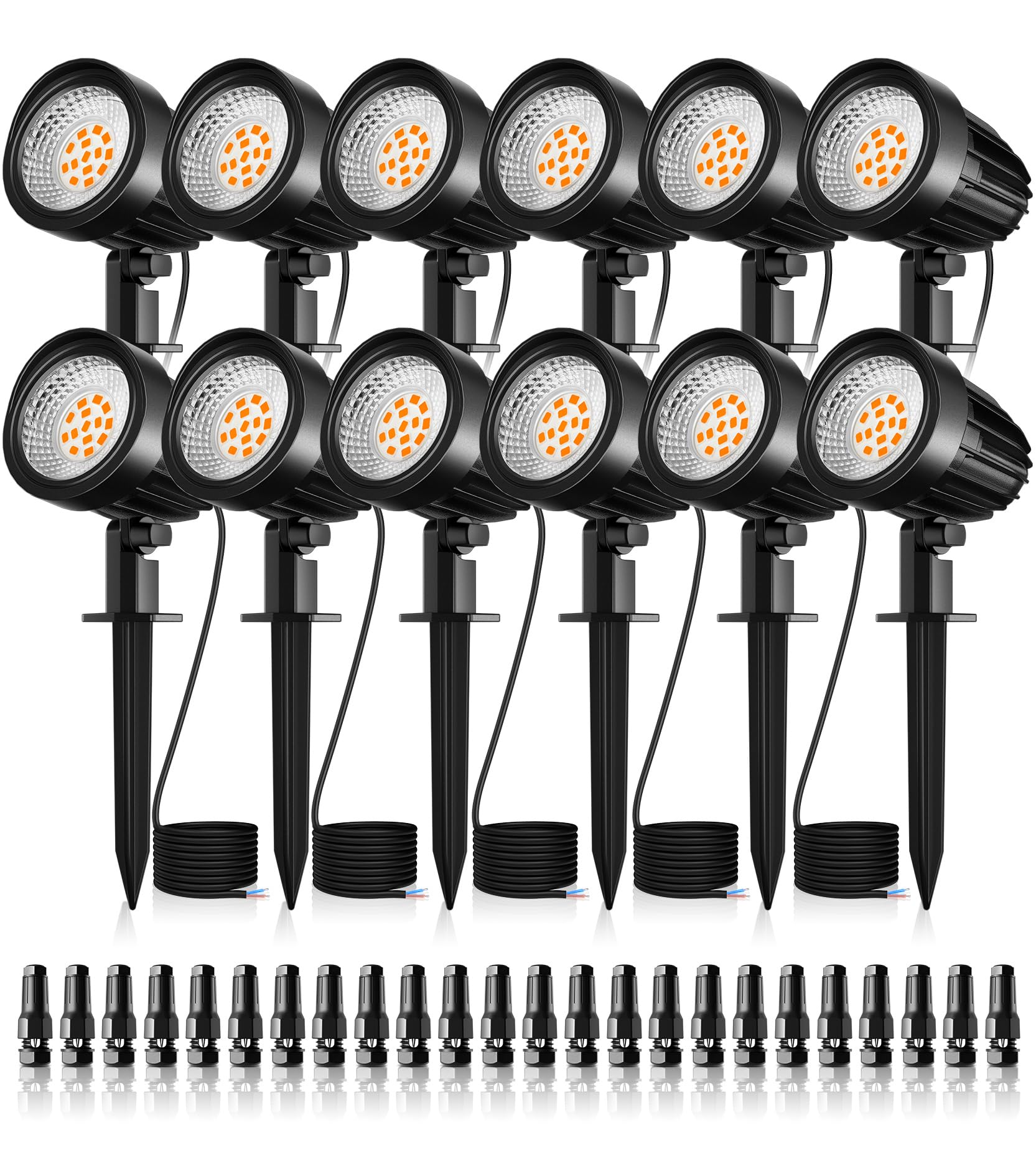 Low Voltage Landscape Lighting 1500LM Landscape Lights 12V Warm White Spot Light Outdoor with IP66 Waterproof Garden Pathway Lights for Yard Trees Wall Flag(12 Pack with Connector)