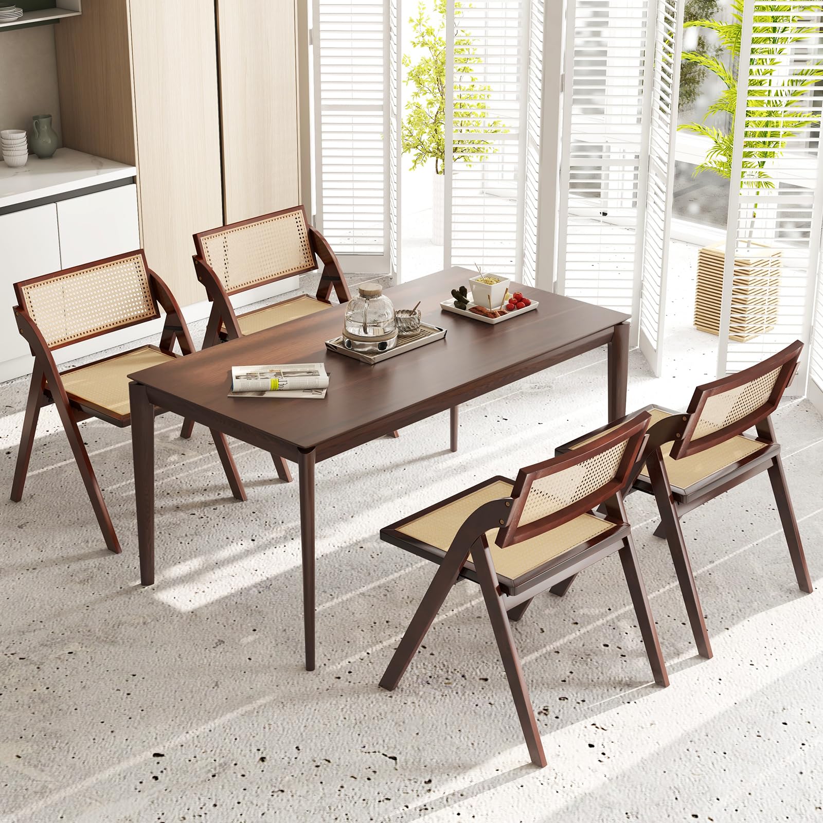 Folding Dining Chairs Set of 4, Wooden Folding Chair with Rattan Backrest & Seat