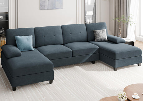 Sectional Couches for Living Room, 4 Seat Sofa Set U-Shaped Couch with Wide Chaise