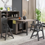 Folding Dining Table with Storage Rack and 2 Drawers
