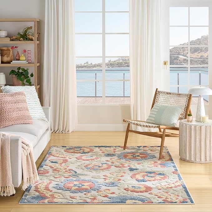 9' x 12' Navy Multicolor Fabric Outdoor Area Rug (9' x 12')