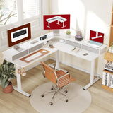 63" L Shaped Standing Desk with 3 Drawers, Height Adjustable Stand up Desk