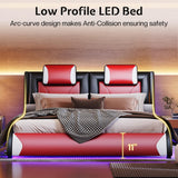 LED Full Size Bed Frame with Faux Leather Headboard