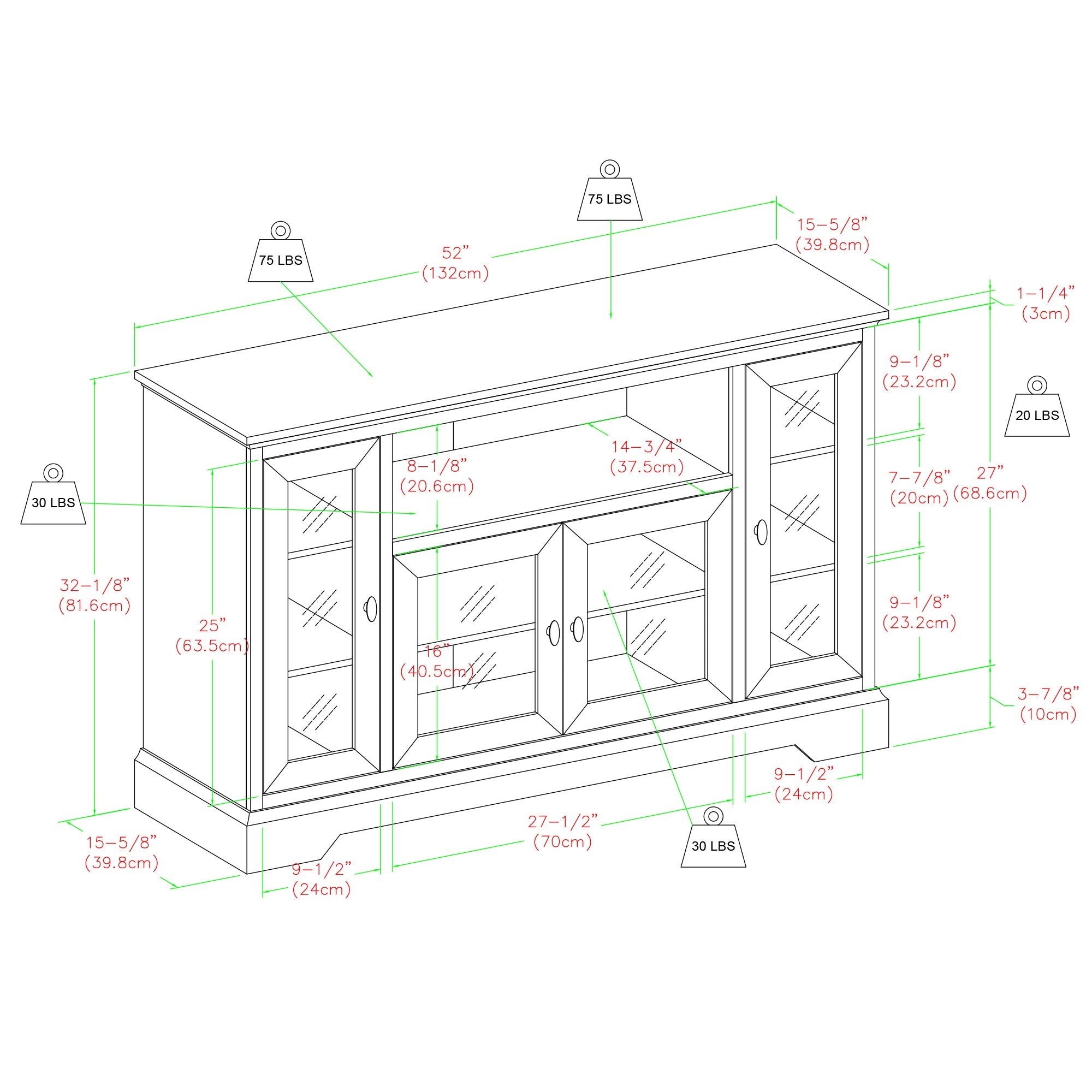 Traditional Wood Universal TV Stand for TV's up to 58" Flat Screen Living Room