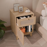 Wicker Rattan Stand,Rattan Stand with Drawer and Storage Space, Wooden Side End