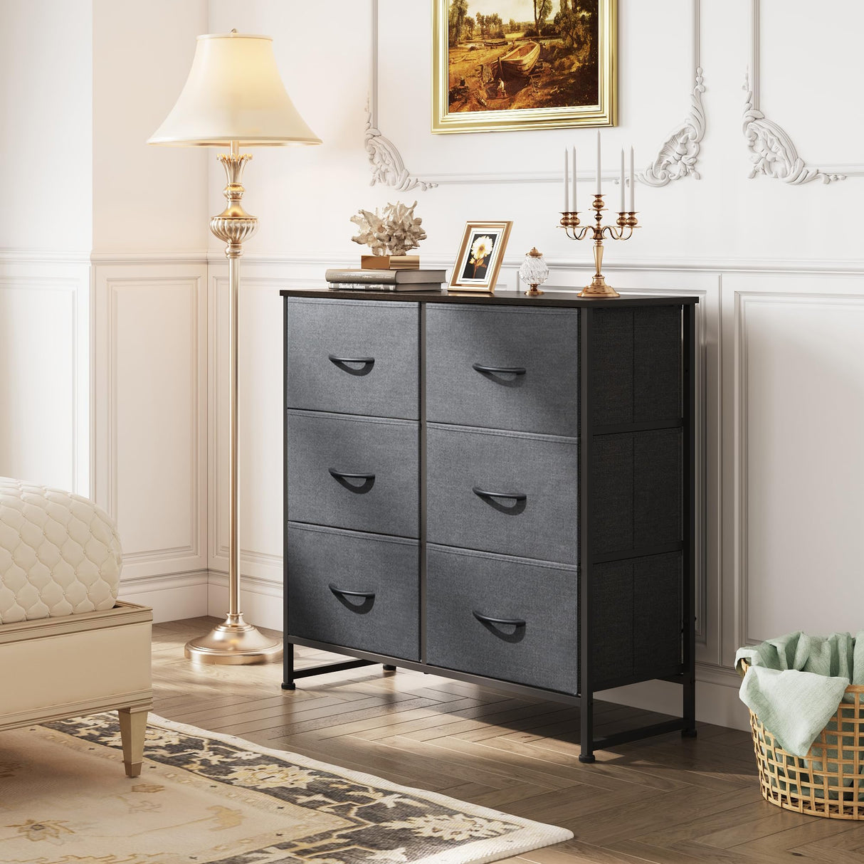 Fabric Dresser for Bedroom 6 Drawer Double Dresser