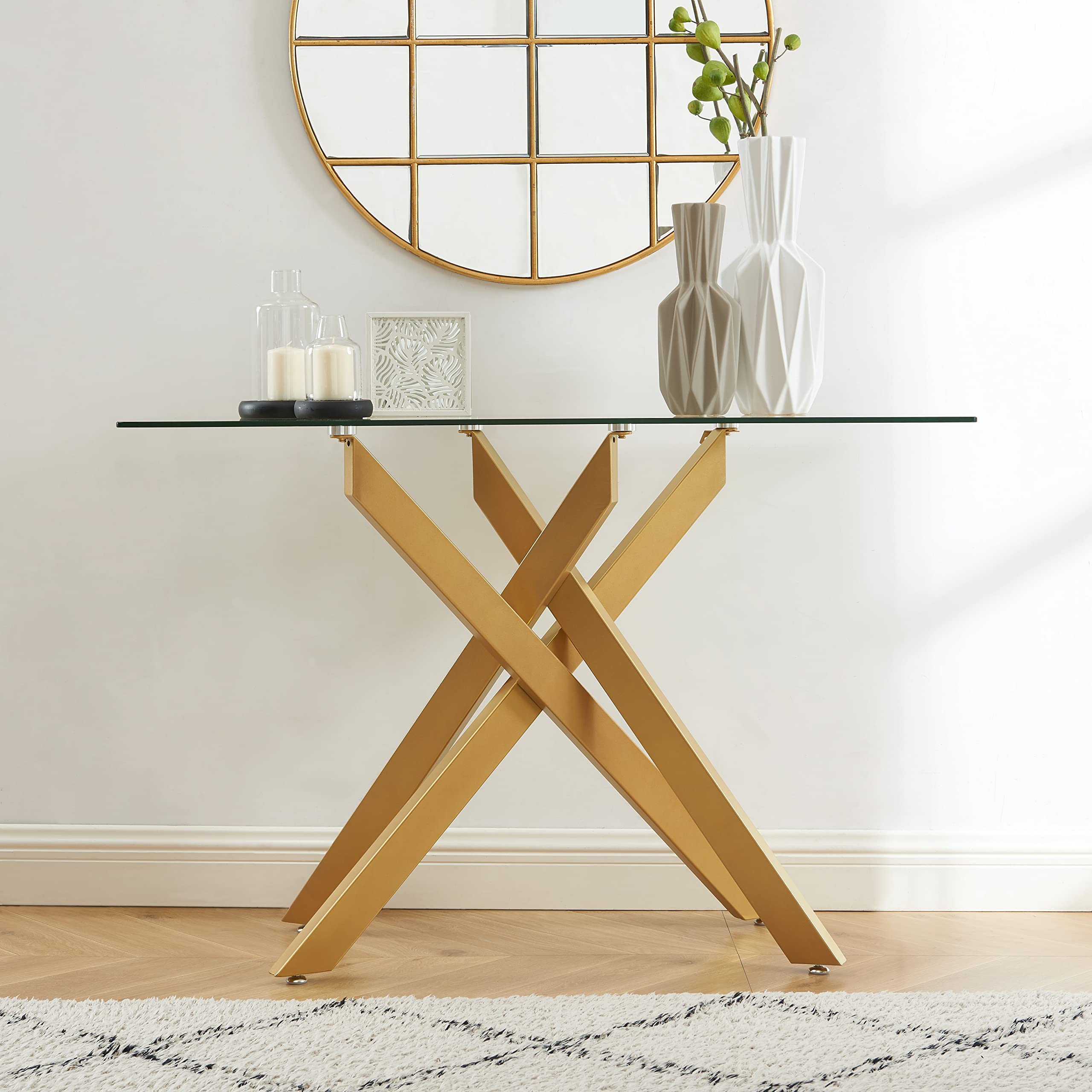 Modern Style Console Table Narrow Sofa Table with Tempered Glass Top