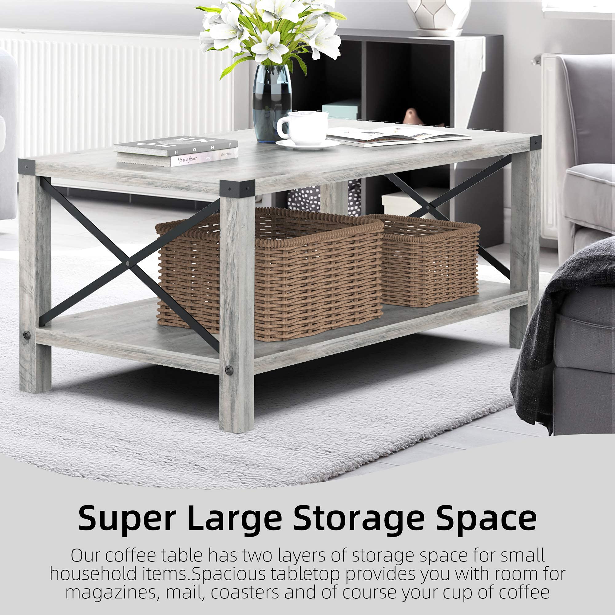 Rectangle Coffee Table 2-Tier Farmhouse Coffee Table