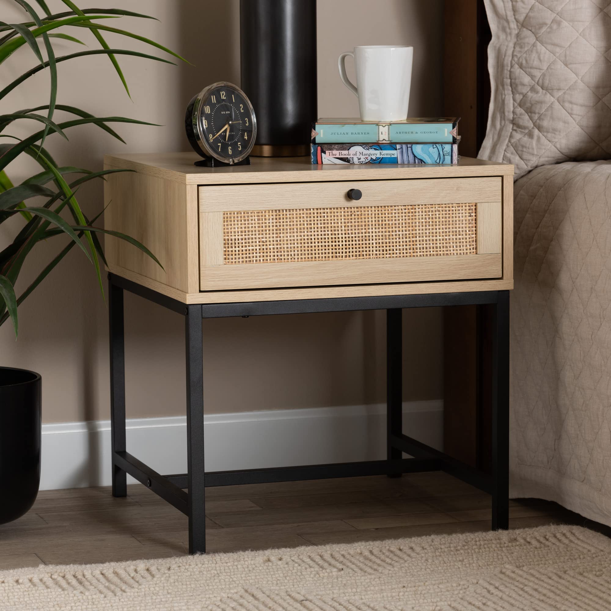 Caterina End Table, 1-Drawer, Natural Brown/Black