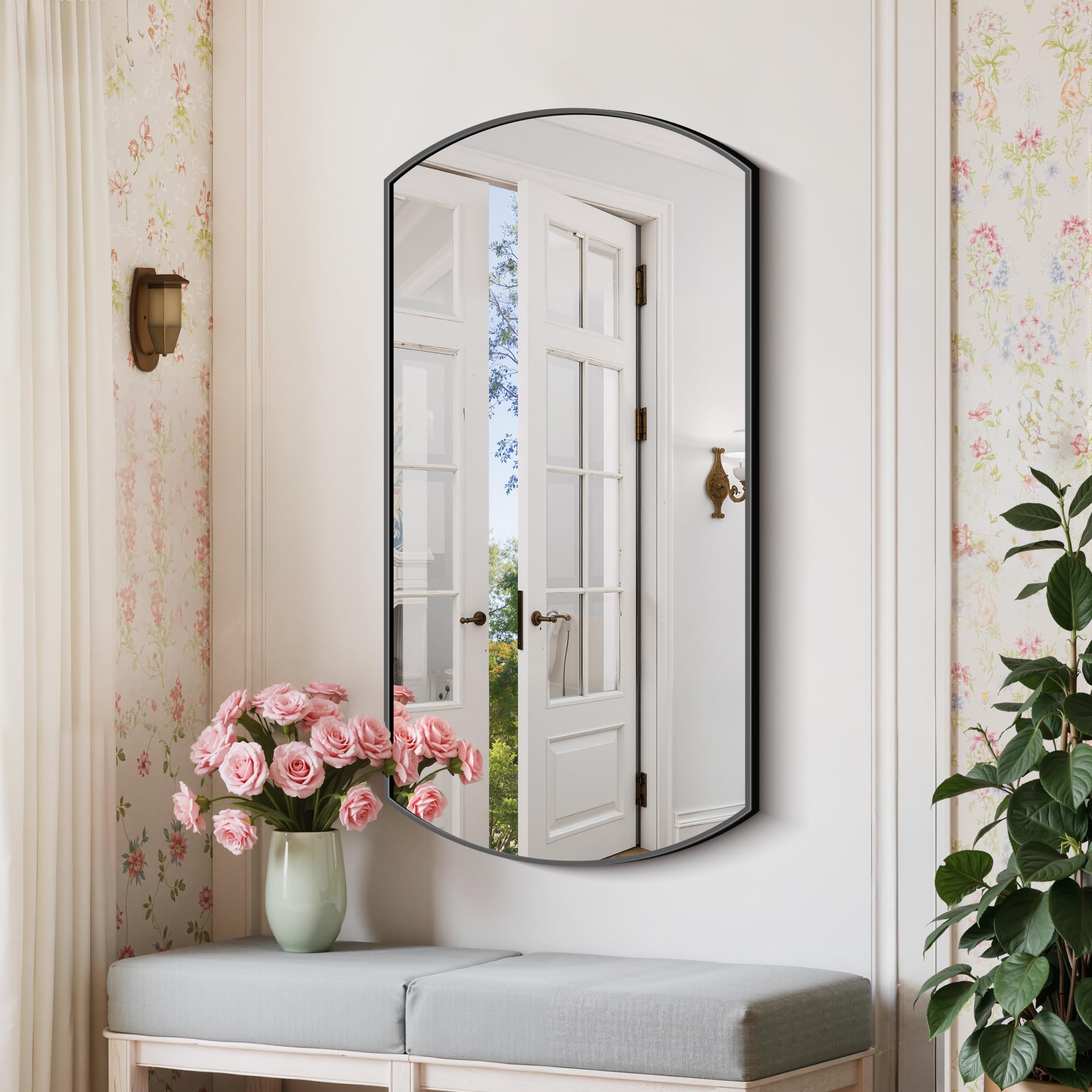 Black Oval Bathroom Mirror 20x40 Inch Wall Mounted