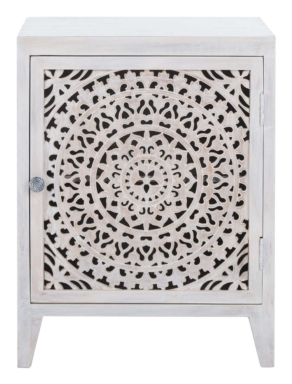 Thea 1 Door Carved Nightstand, White Washed