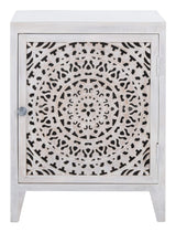 Thea 1 Door Carved Nightstand, White Washed