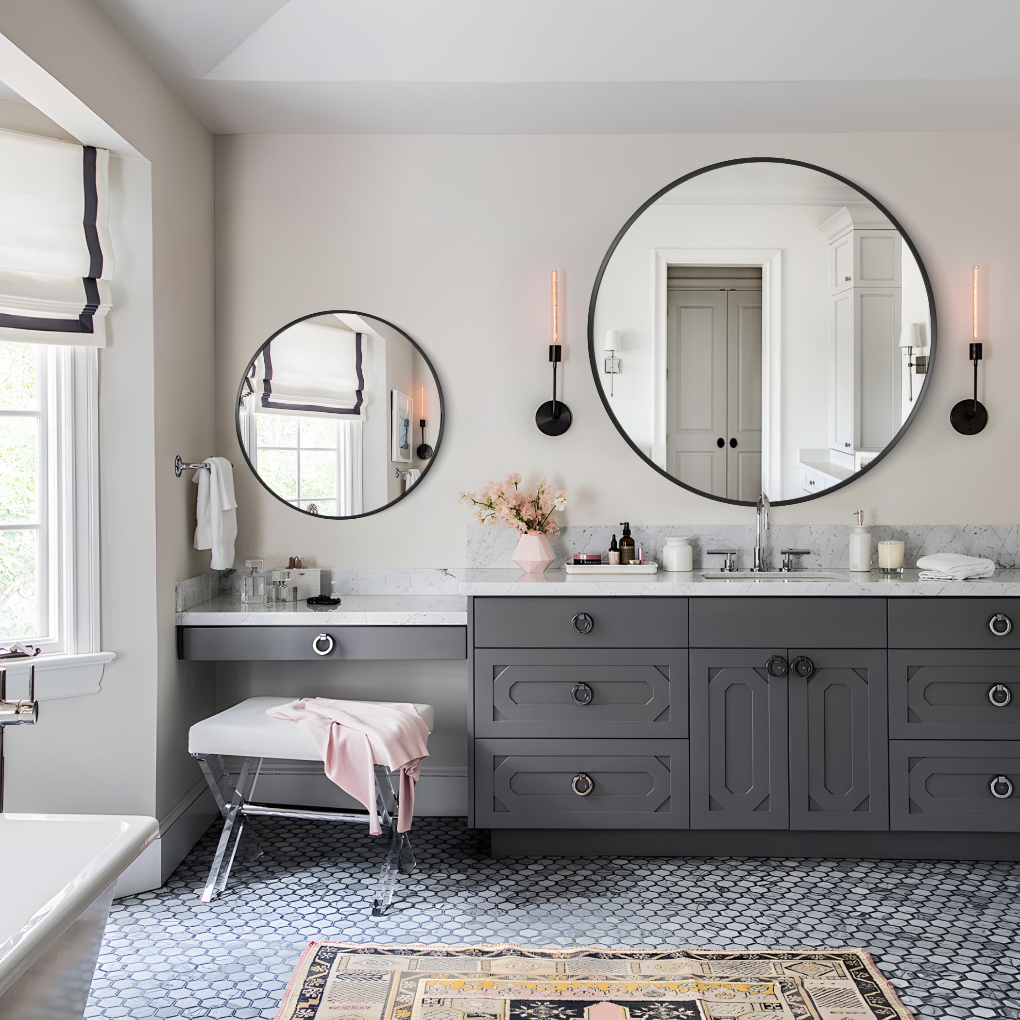 Black Round Mirror, Round Bathroom Mirror , Round Mirror
