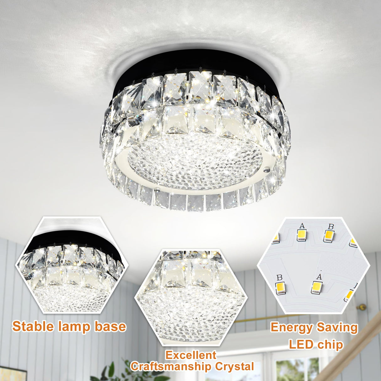 Light, Crystal Ceiling Light LED Chandelier for Bedroom Flush Mount Light Fixture Hallway