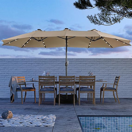 15ft Double Sided Patio Umbrella with Solar Lights (Base Included)