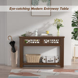 2-tier Console Table with Drawers, Wood Entryway Table with 2 Drawers & Open Storage Shelf for Living Room Entryway,