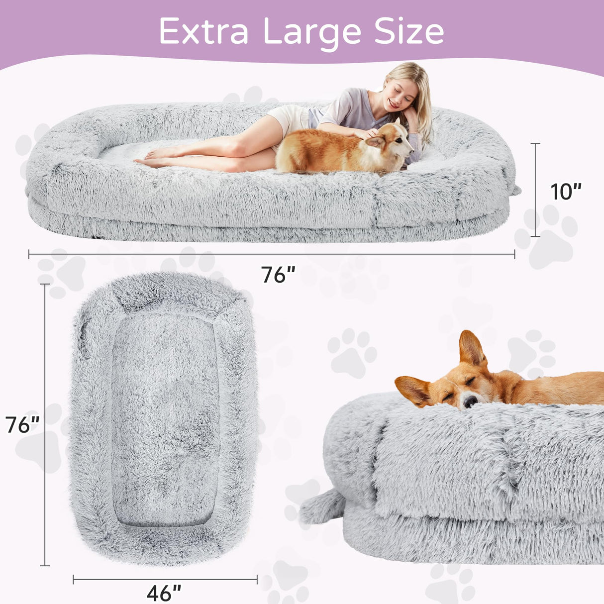 Human Dog Bed for Adults - Orthopedic Memory Foam, 76" Long