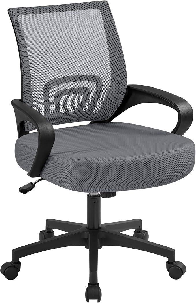 Office Chair Desk Chair Mid Back Mesh Task Chair Computer Chair Ergonomic Rolling Swivel Chair Adjustable Executive Chair with Lumbar Support Armrests, Red