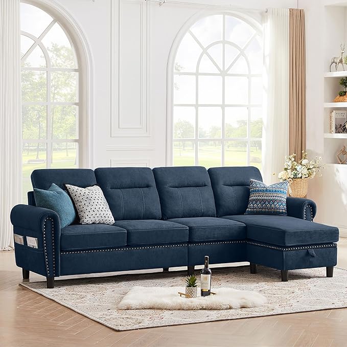 106" Convertible Sectional Sofa, L Shaped Couch with Storage Chaise and Side Pocket