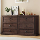 58 Inch Wide Farmhouse 6 Drawer Dresser for Bedroom, Modern Bedroom Dresser