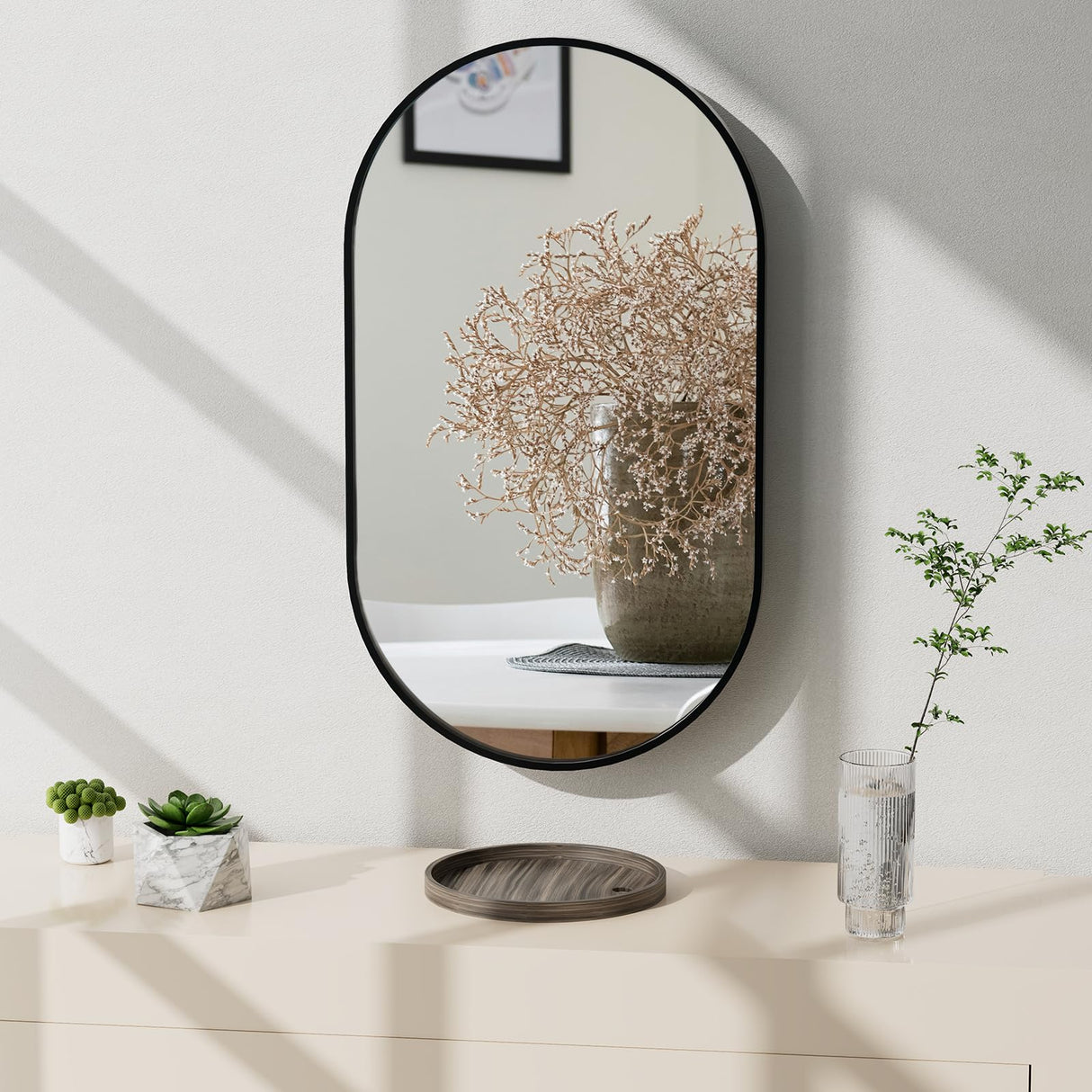 32" x 20" Black Oval Wall Mirror with Extendable Swivel Arm