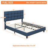 Full Upholstered Platform Bed Frame, Mattress Foundation with Height Adjustable Tufted