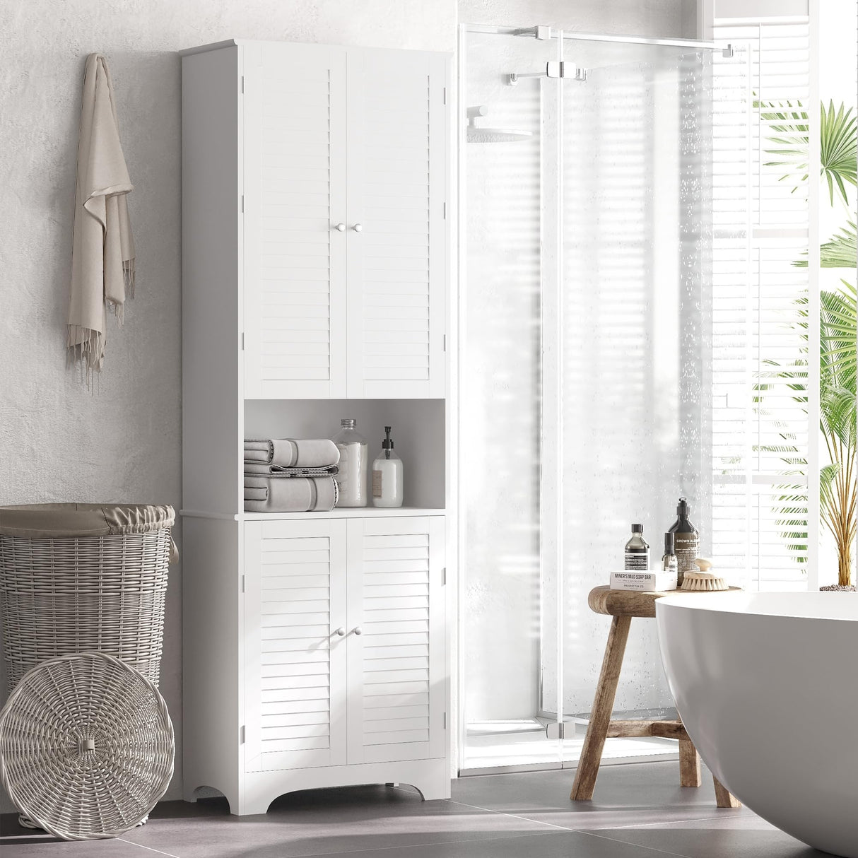 Tall Narrow Bathroom Storage Cabinet with Doors and Shelf Adjustability