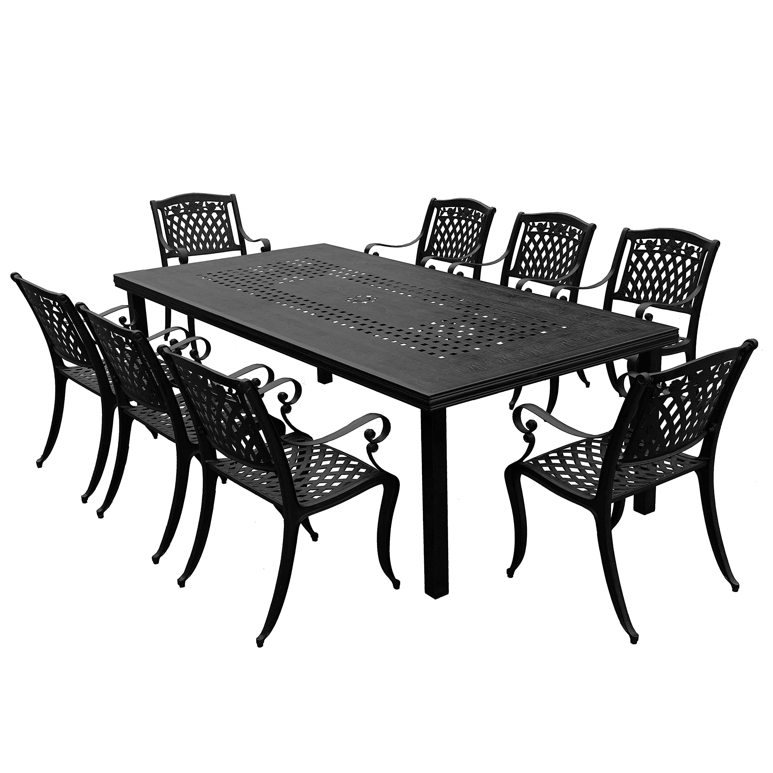 Modern Outdoor Mesh Lattice Aluminum 95-in Black Large Eight Arm Chairs Rectangular