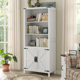 Farmhouse Bookcase and Bookshelf with Doors, 5-Shelf Bookcase Adjustable