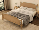 King Bed Frame with Rattan Headboard - Solid Pine Wood Platform