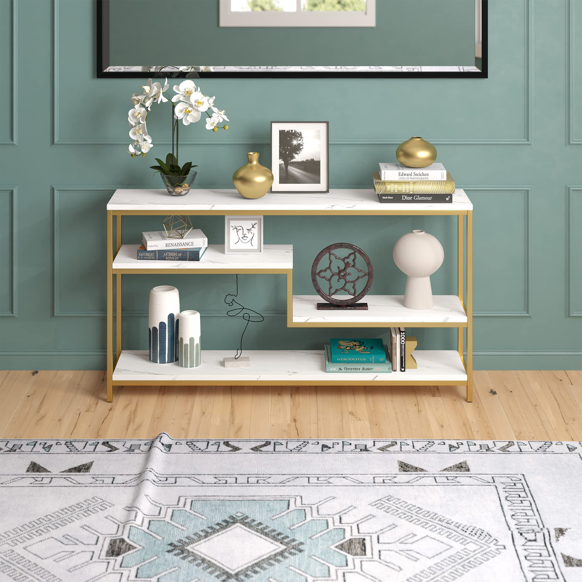 Mathis Console Table, 55" Wide, Gold
