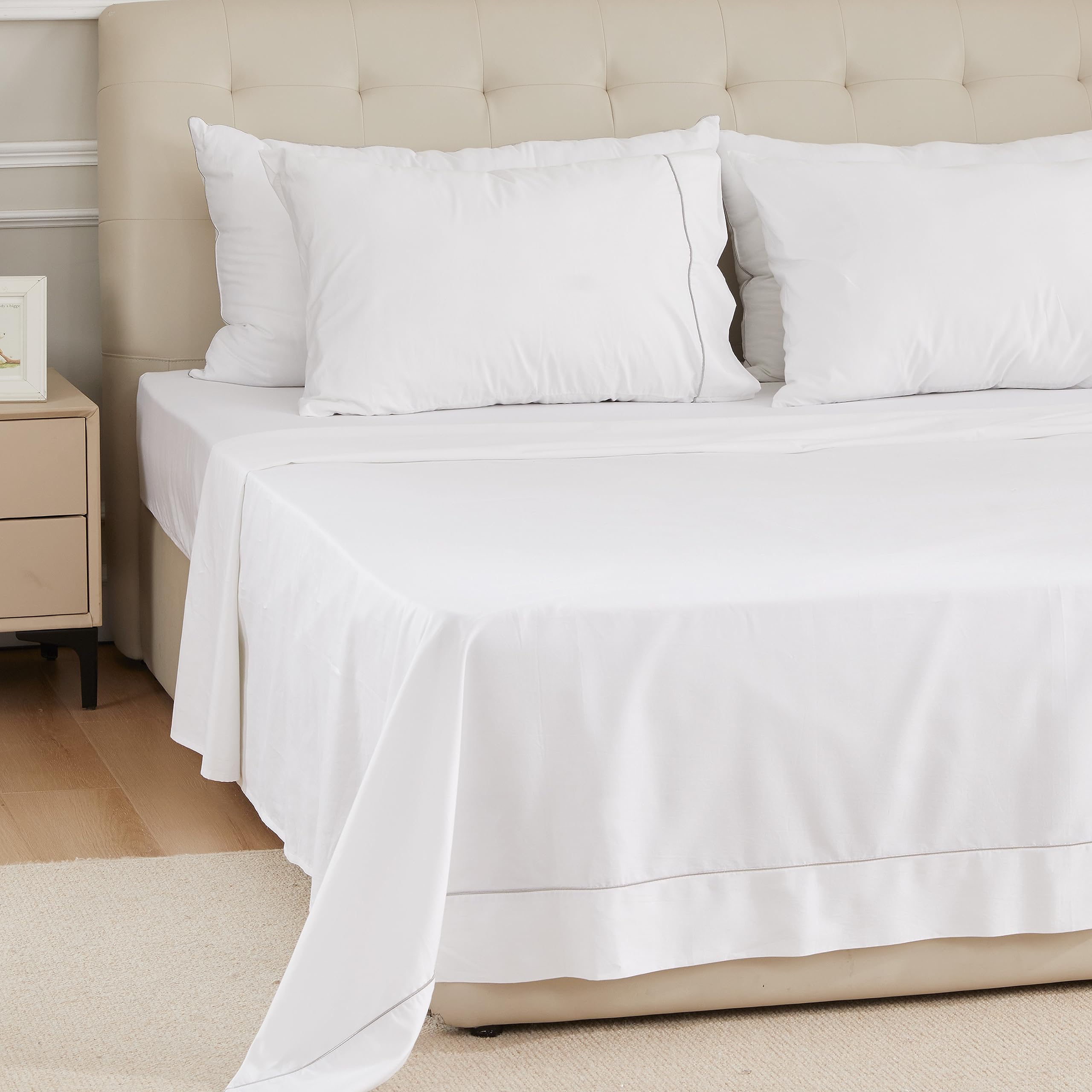 4 Piece Queen Sheets Deep Pocket, 100% Cotton Sheet Set, 22" Extra Deep Pocket Queen