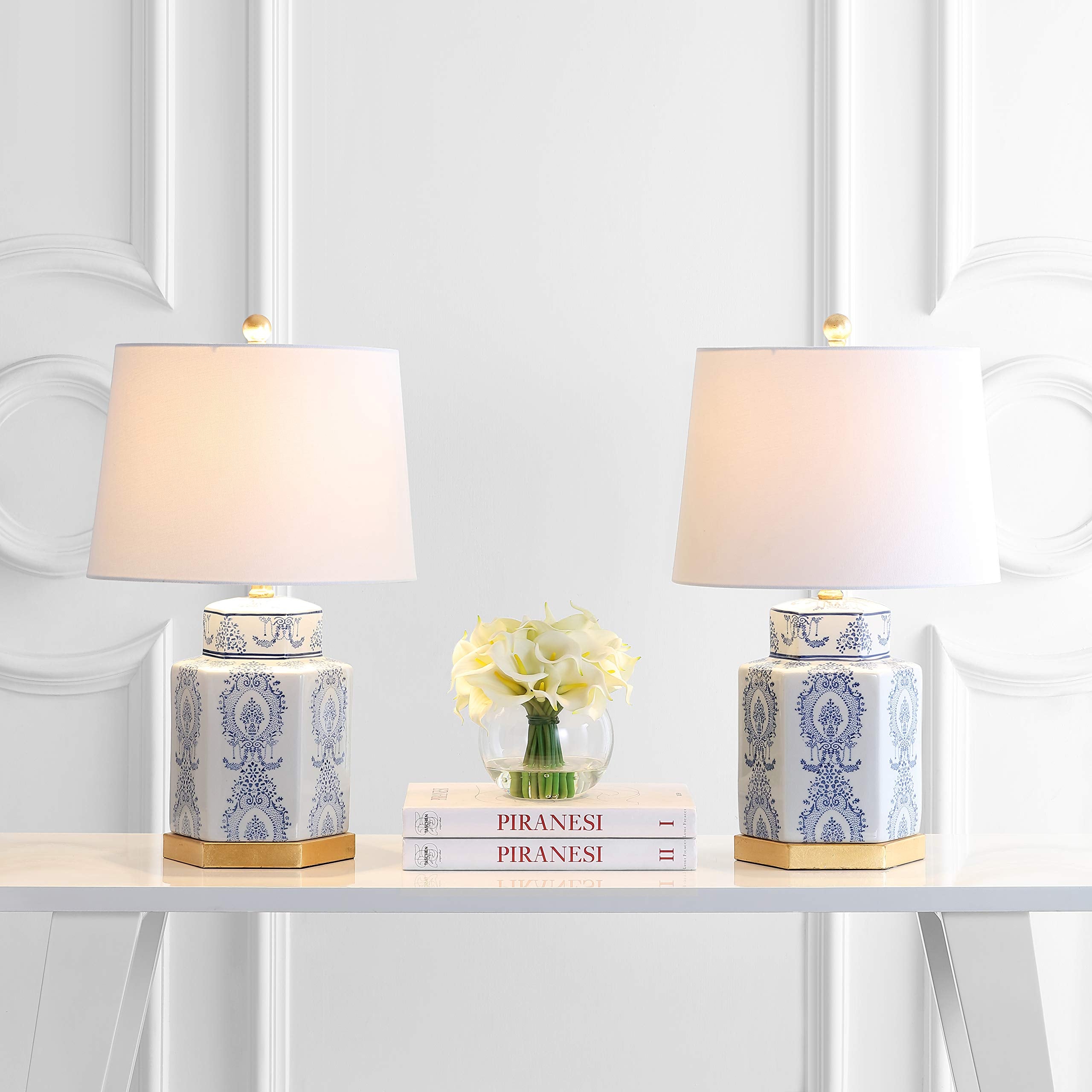 Bodin Blue & White Table Lamp Set of 2 - 23 Inch Ceramic Nightstand Lamps with LED Bulbs