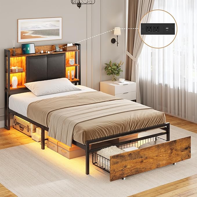Twin Bed Frames with Storage Drawers and Headboard