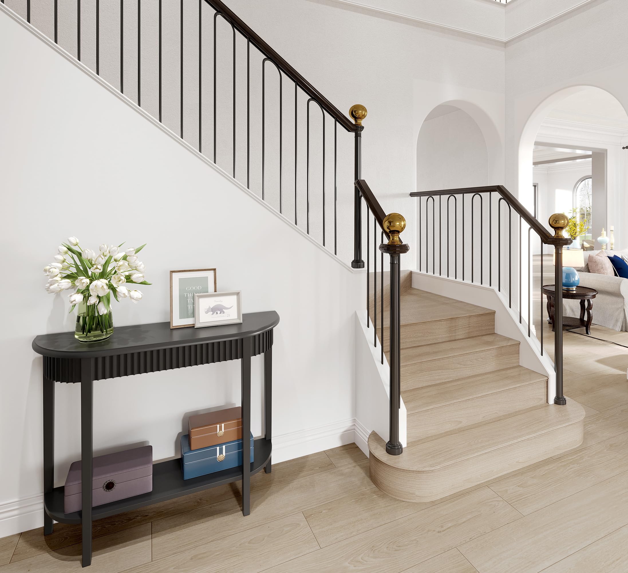 Black Half-Moon 2-Tier Console Table for Entryway