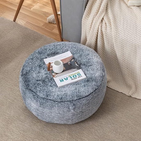 Stuffed Pouf Ottoman, 21x10 Inches Chenille Ottoman with Inflatable PVC Liner