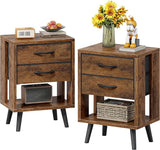 Nightstands Set of 2 with 2 Fabric Storage Drawers and Open Wood Shelf