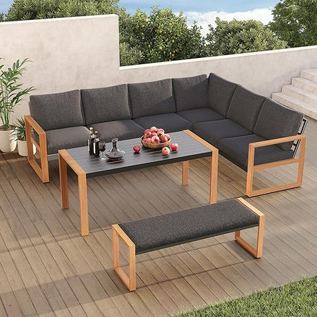 4-Piece Outdoor Furniture Set for 8, Aluminum Sectional Sofa Set