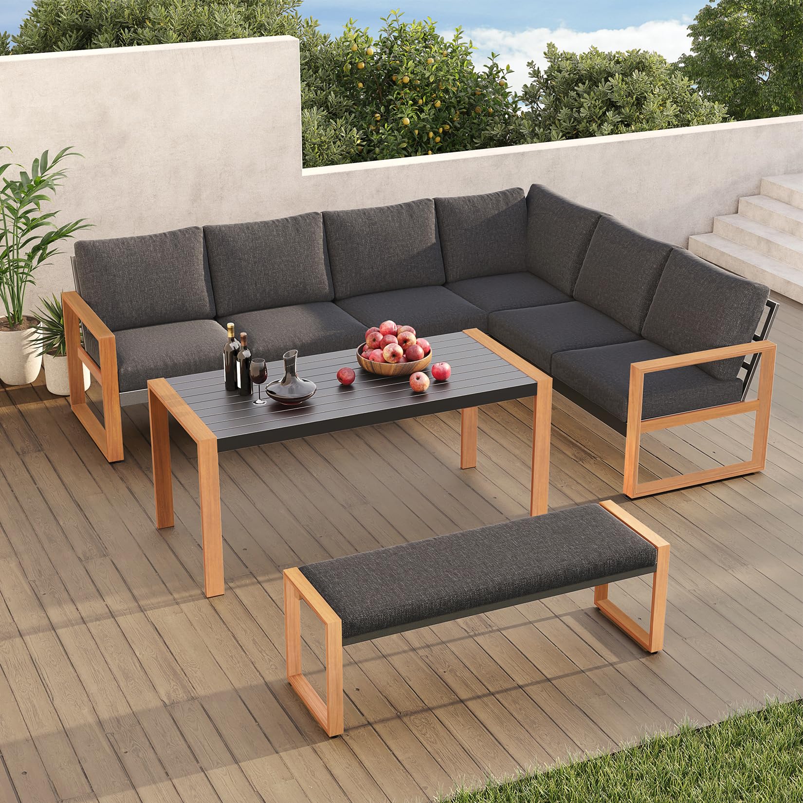 4-Piece Outdoor Furniture Set for 8, Aluminum Sectional Sofa Set