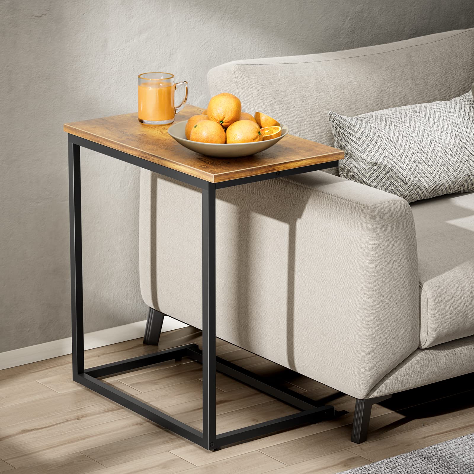 C Shaped End Table Set of 2, Side Table for Couch Slide Under, C Table Sofa Side End Table