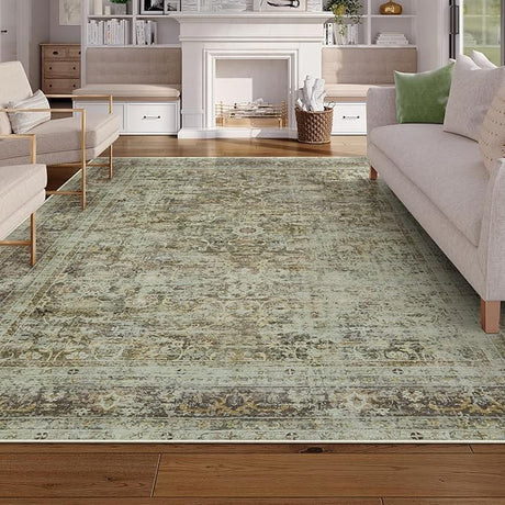 9x12 Area Rugs, Ultra-Thin Large Rugs for Living Room Non-Slip Vintage Distressed Print