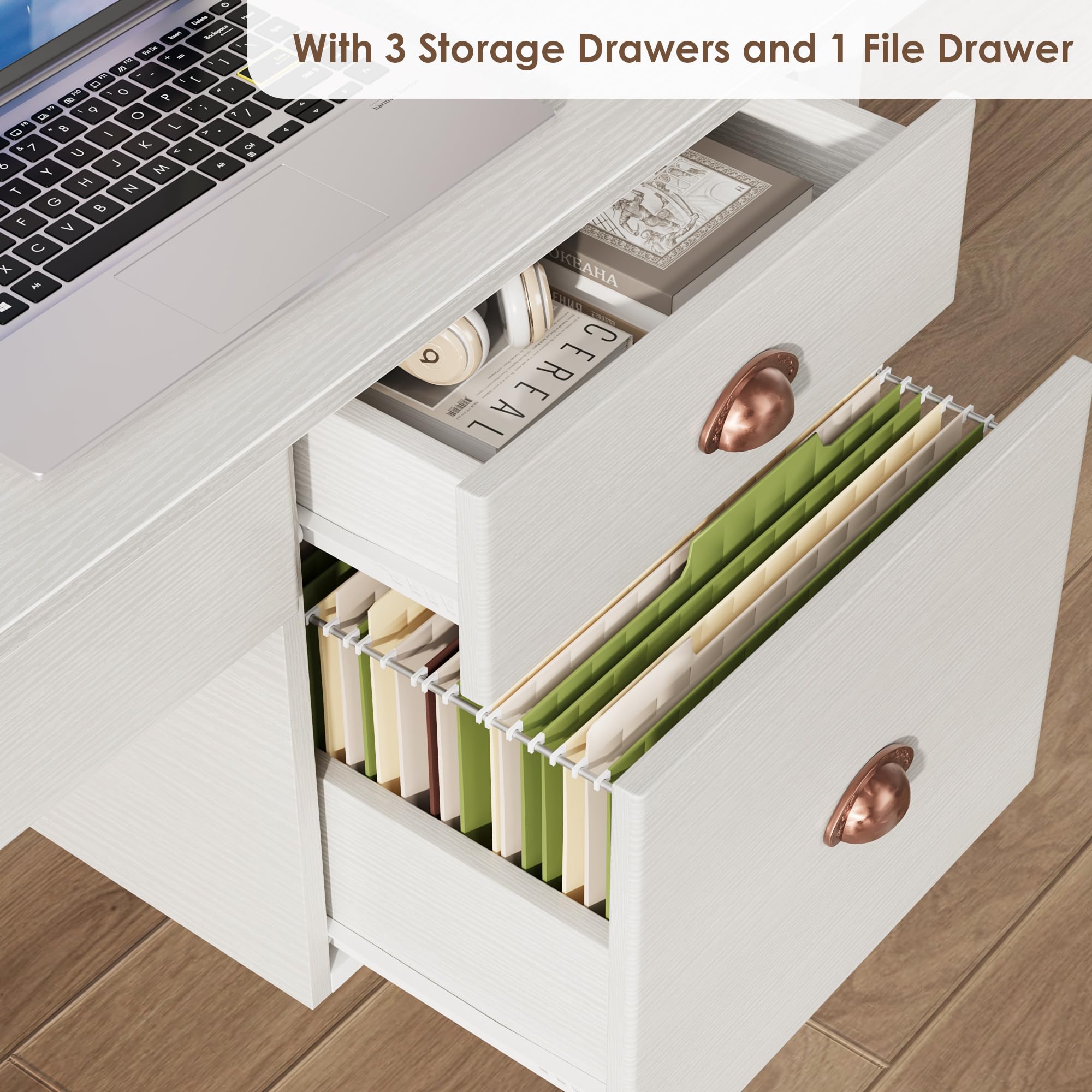 Computer Desk with USB Charging Port and Storage Drawers, Writing Study Table