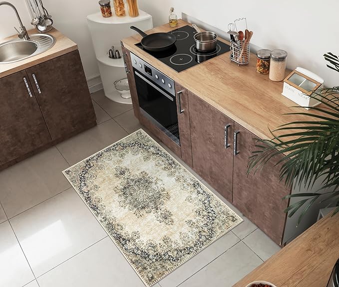 Machine Washable Area Rugs with Non-Slip Backing, Ideal for Hallway, Living Room