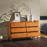 Polay Modern Solid Wood 6-Drawer Dresser with Gallery-Top 55 Inch Caramel