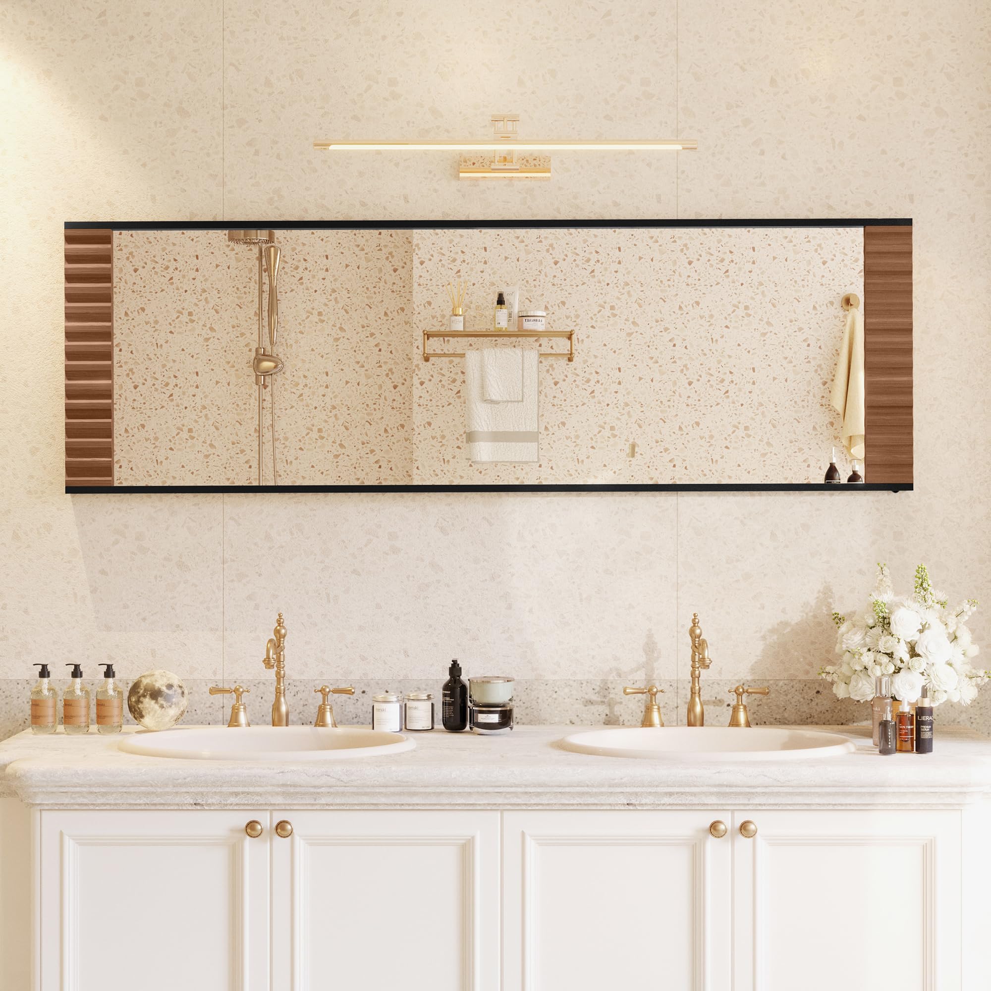 Wood Full Length Mirror with Stand, Large Wall Mirror Full Length Fluted Texture